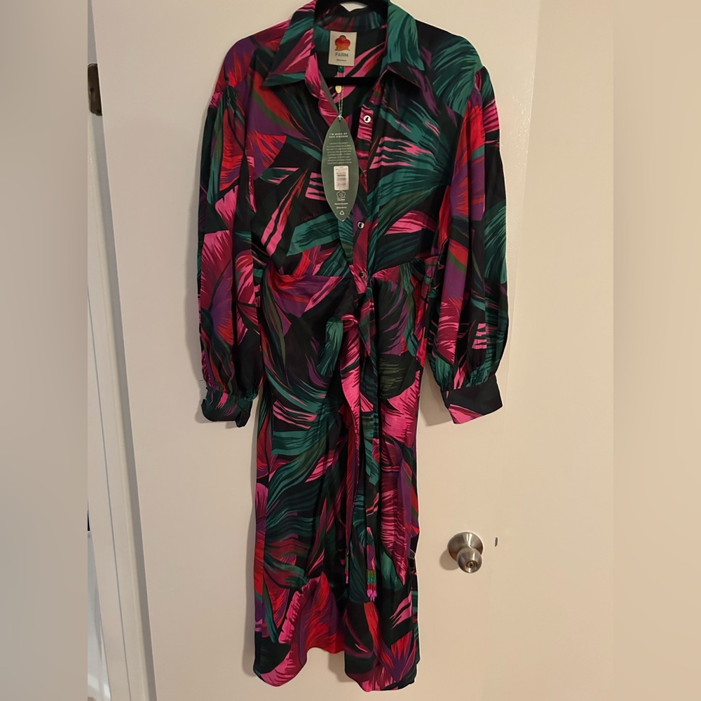 NWT Farm Rio Midnight Leaves viscose Dress